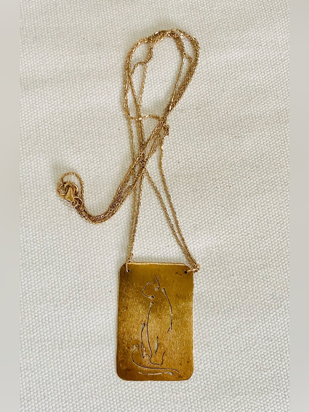 VTG Cat Silhouette Shadowfax Jewelry Barbara Mundell Hand Cut Bronze Necklace